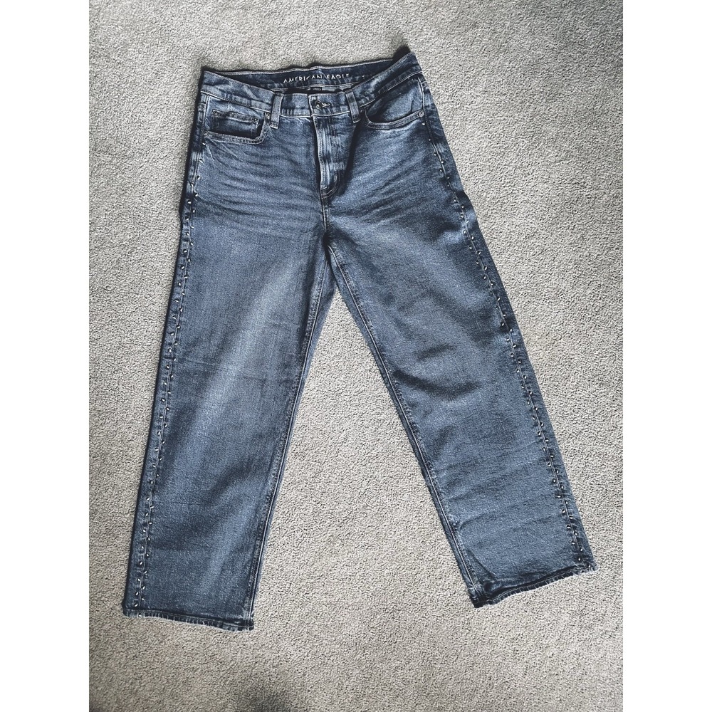 American‎ Eagle Stretch Studded High Waisted Stovepipe Jeans Size 6 Distressed